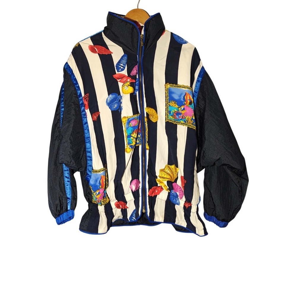 Fox run Nautica Vintage Abstract Stripe Art Print Full Zip Jacket nylon Med